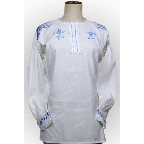 LINEN SHIRT BLUE BABY EMBROIDERY AND LACE