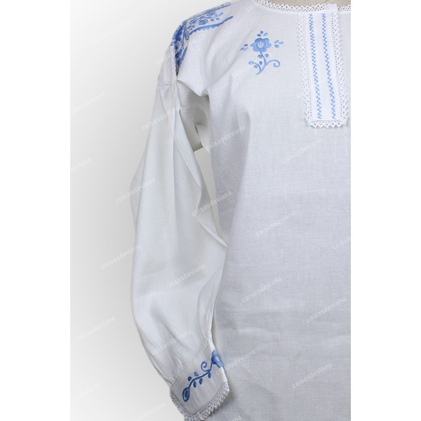 COTTON SHIRT WITH BLUE BABY EMBROIDERY WITH LACE AND COMBS FOR SUNDAY COSTUME
