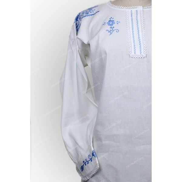 LINEN SHIRT BLUE BABY EMBROIDERY AND LACE FOR SUND...