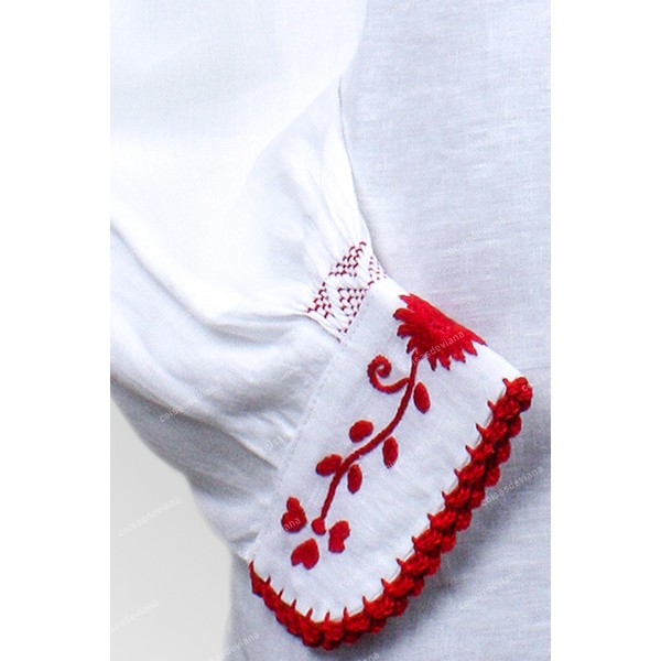 VIANESA SHIRT IN COTTON WITH RED RICH EMBROIDERY FOR LAVRADEIRA COSTUME