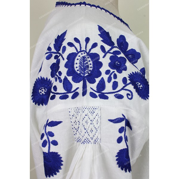 VIANESA SHIRT IN LINEN BLUE EMBROIDERY FOR LAVRADEIRA COSTUME