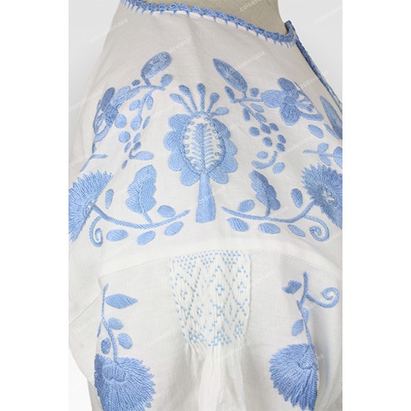 VIANESA SHIRT IN COTTON WITH BABY BLUE RICH EMBROIDERY