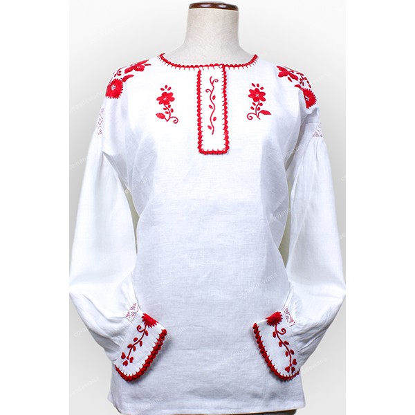 VIANESA SHIRT IN COTTON WITH RED RICH EMBROIDERY F...