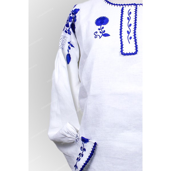 VIANESA SHIRT IN COTTON WITH BLUE RICH EMBROIDERY