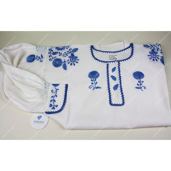 VIANESA SHIRT IN LINEN BLUE BABY EMBROIDERY FOR LAVRADEIRA COSTUME