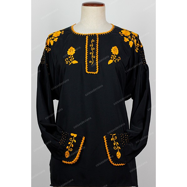 VIANESA SHIRT IN BLACK COTTON WITH GOLDEN EMBROIDE...