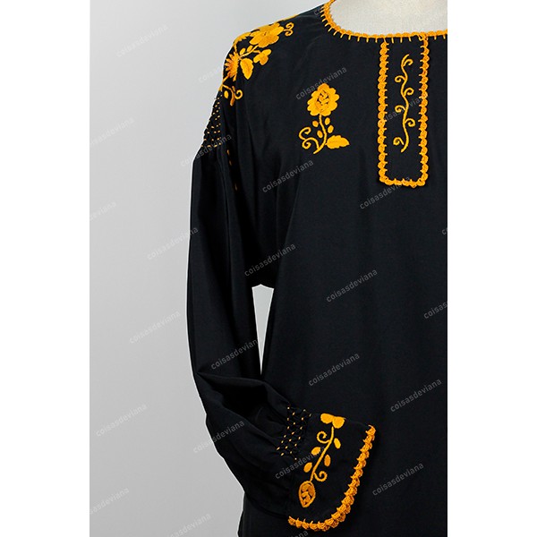 VIANESA SHIRT IN BLACK COTTON WITH GOLDEN EMBROIDE...