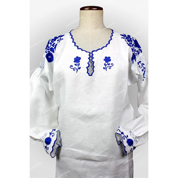 VIANESA SHIRT IN LINEN RICH BLUE EMBROIDERY AND CU...