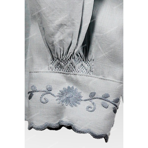 VIANESA SHIRT IN LINEN RICH GREY EMBROIDERY AND CUTTINGS