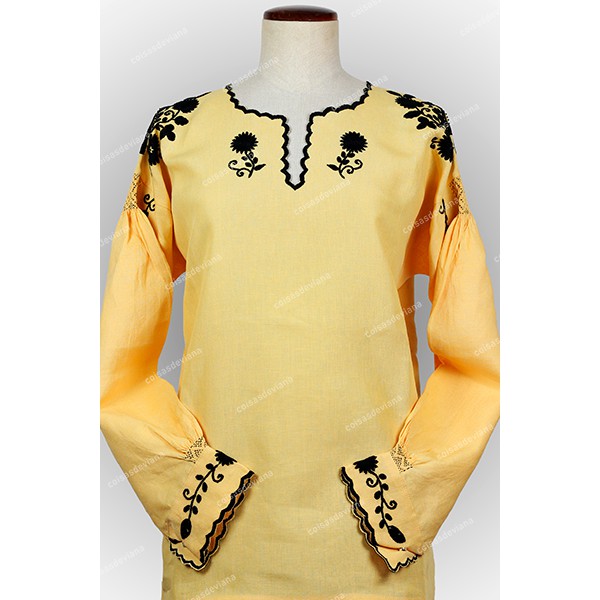 VIANESA SHIRT IN LINEN RICH BLACK EMBROIDERY AND C...