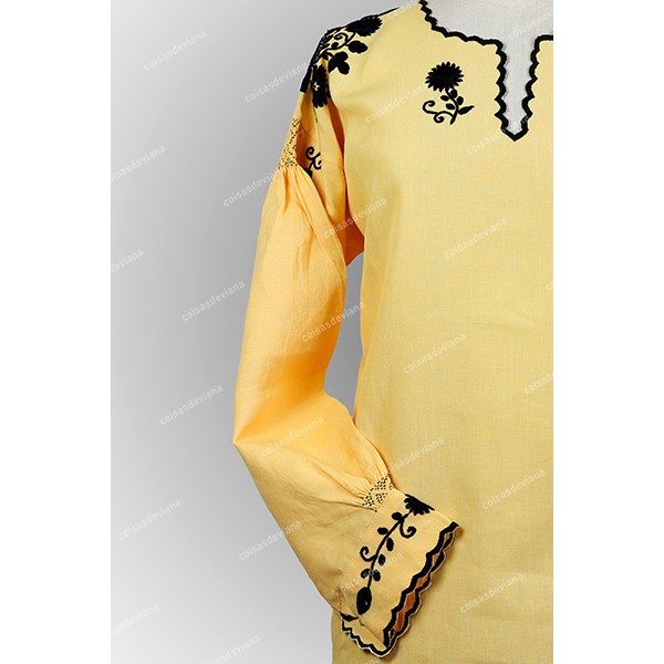 VIANESA SHIRT IN LINEN RICH BLACK EMBROIDERY AND C...