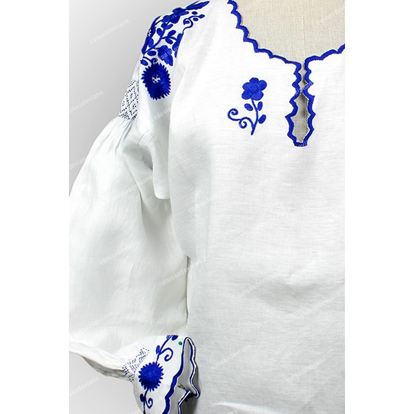 VIANESA SHIRT IN LINEN RICH BLUE EMBROIDERY AND CUTTINGS