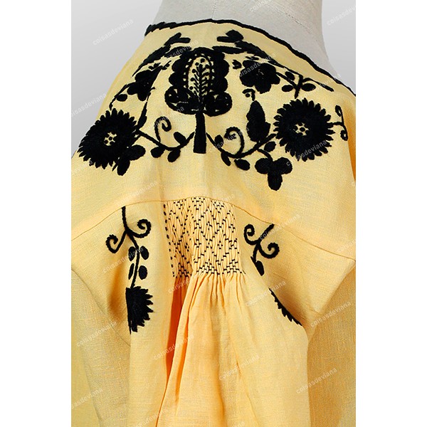 VIANESA SHIRT IN LINEN RICH BLACK EMBROIDERY AND CUTTINGS