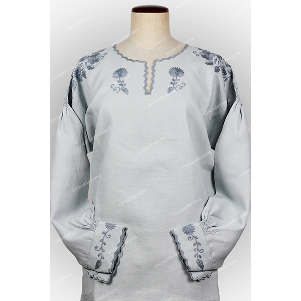 VIANESA SHIRT IN LINEN RICH GREY EMBROIDERY AND CUTTINGS