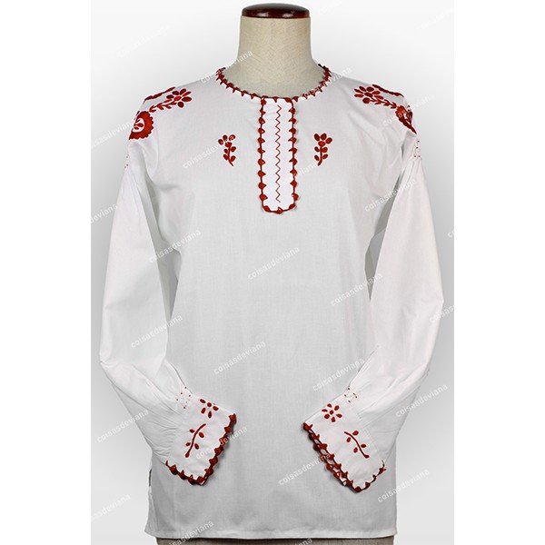 VIANESA SHIRT IN COTTON WITH RED SIMPLE EMBROIDERY