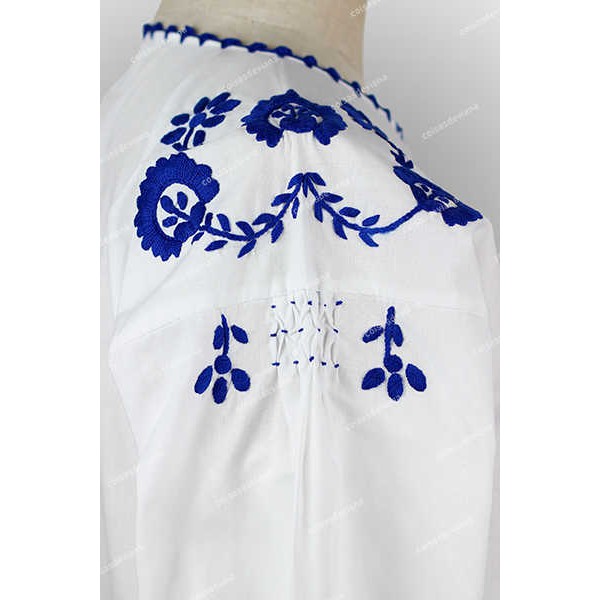 VIANESA SHIRT IN COTTON WITH BLUE EMBROIDERY