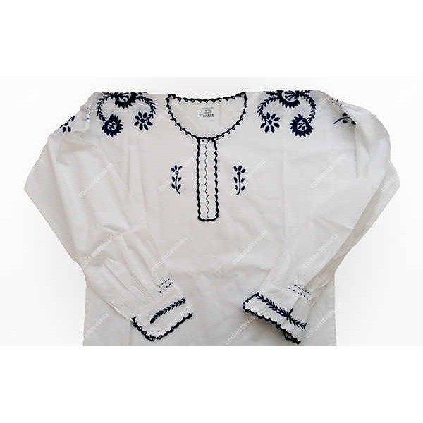 VIANESA SHIRT IN COTTON WITH SIMPLE BLUE EMBROIDERY FOR LAVRADEIRA COSTUME