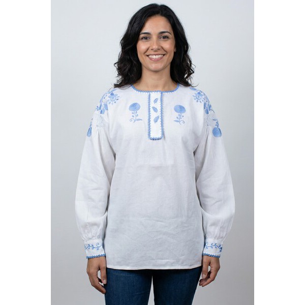 CAMISA VIANESA ALGODÃO BORDADO RICO AZUL CLARO