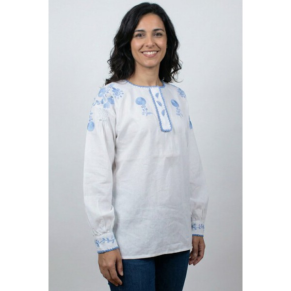 CAMISA VIANESA ALGODÃO BORDADO RICO AZUL CLARO