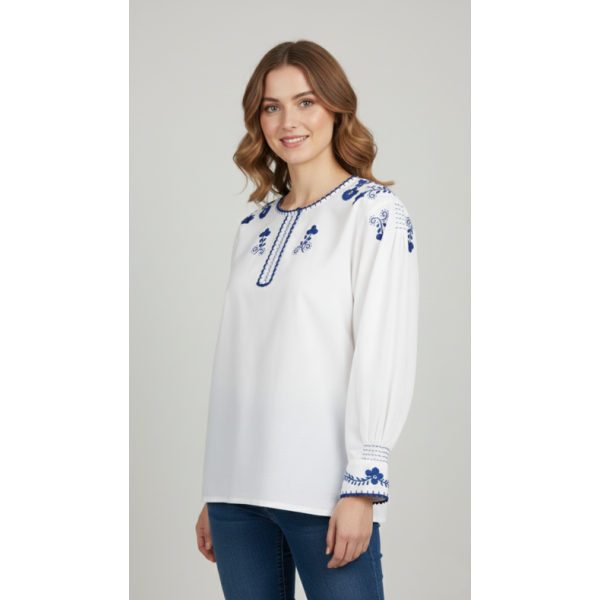 CAMISA VIANESA ALGODÃO BORDADO AZUL