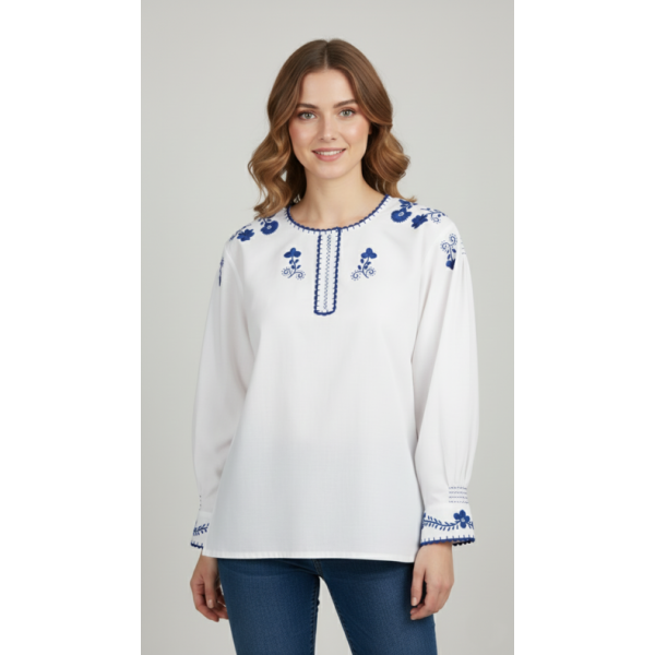 CAMISA VIANESA ALGODÃO BORDADO AZUL