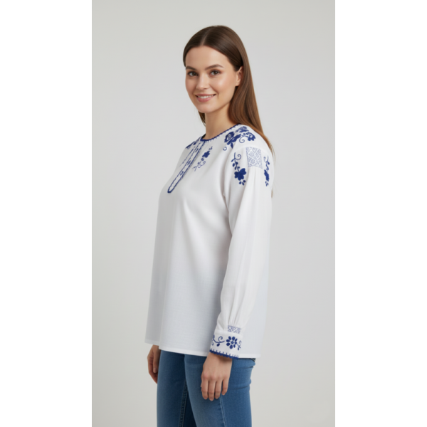 CAMISA VIANESA ALGODÃO BORDADO RICO AZUL