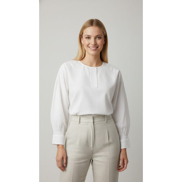 CAMISA VIANESA ALGODÃO BORDADO BRANCO