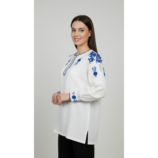 CAMISA VIANESA LINHO BORDADO AZUL