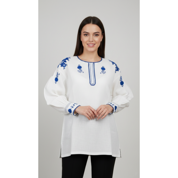 CAMISA VIANESA LINHO BORDADO AZUL