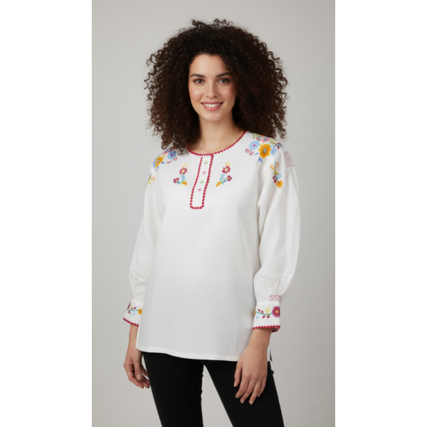 CAMISA VIANESA LINHO BORDADO A CORES