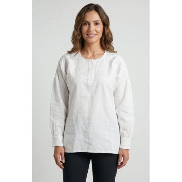 CAMISA VIANESA LINHO BORDADO RICO BRANCO