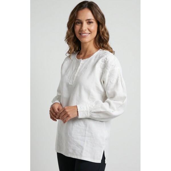 CAMISA VIANESA LINHO BORDADO RICO BRANCO