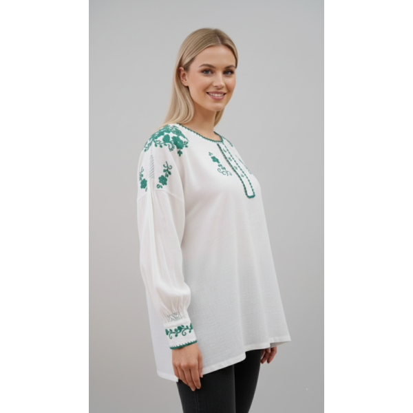 CAMISA VIANESA LINHO BORDADO VERDE