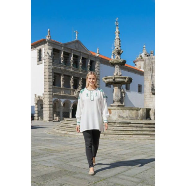 CAMISA VIANESA LINHO BORDADO VERDE