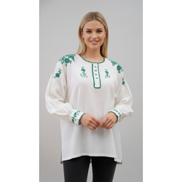 CAMISA VIANESA LINHO BORDADO VERDE