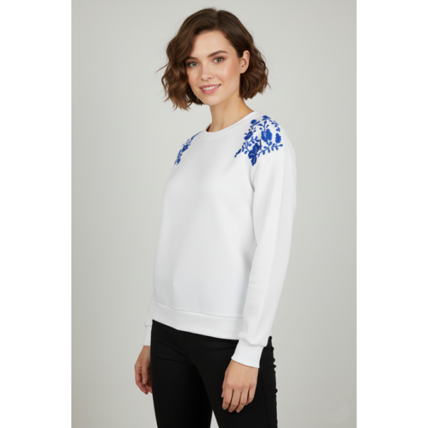 SWEATSHIRT BRANCA BORDADO VIANA AZUL MÁQUINA