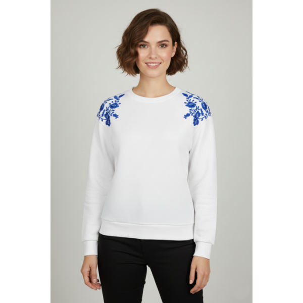 SWEATSHIRT BRANCA BORDADO VIANA AZUL MÁQUINA