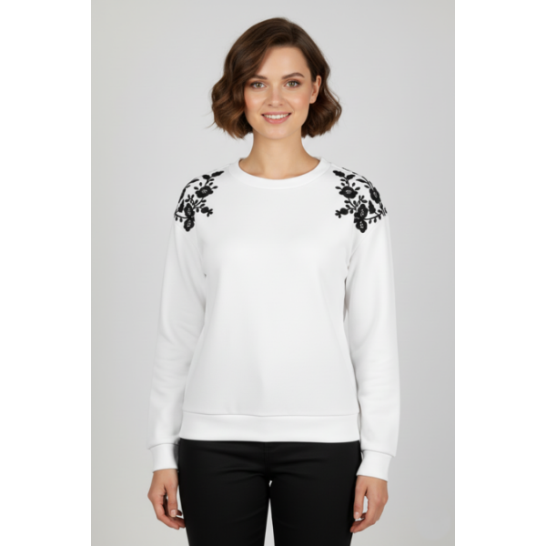SWEATSHIRT BRANCA BORDADO VIANA PRETO MÁQUINA