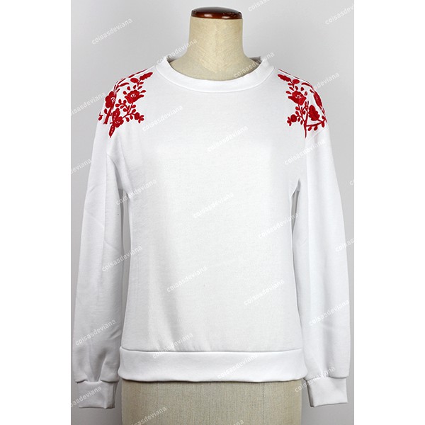 WHITE SWEATSHIRT WITH RED VIANA EMBROIDERY