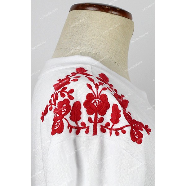 WHITE SWEATSHIRT WITH RED VIANA EMBROIDERY