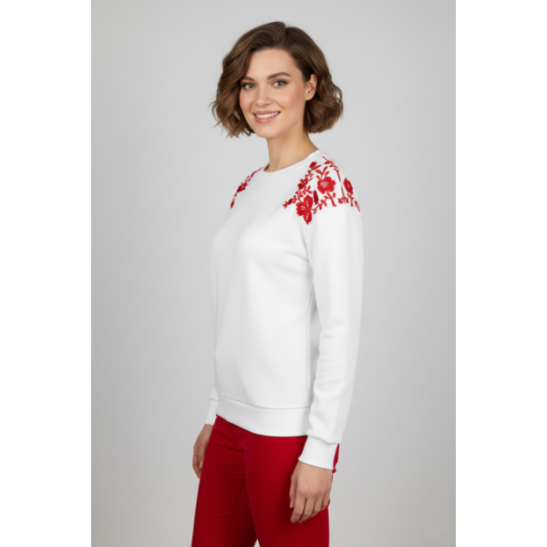 SWEATSHIRT BRANCA BORDADO VIANA VERMELHO MÁQUINA