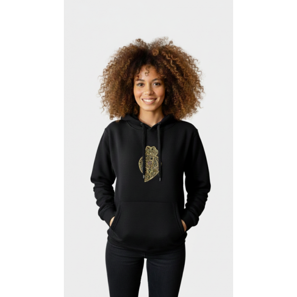 SWEAT PRETA COM CAPUZ CORAÇÃO VIANA BORDADO A MA...