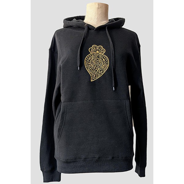BLACK HOODED SWEATSHIRT WITH MACHINE EMBROIDERED V...