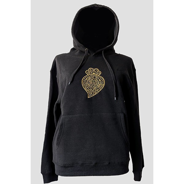 BLACK HOODED SWEATSHIRT WITH MACHINE EMBROIDERED V...