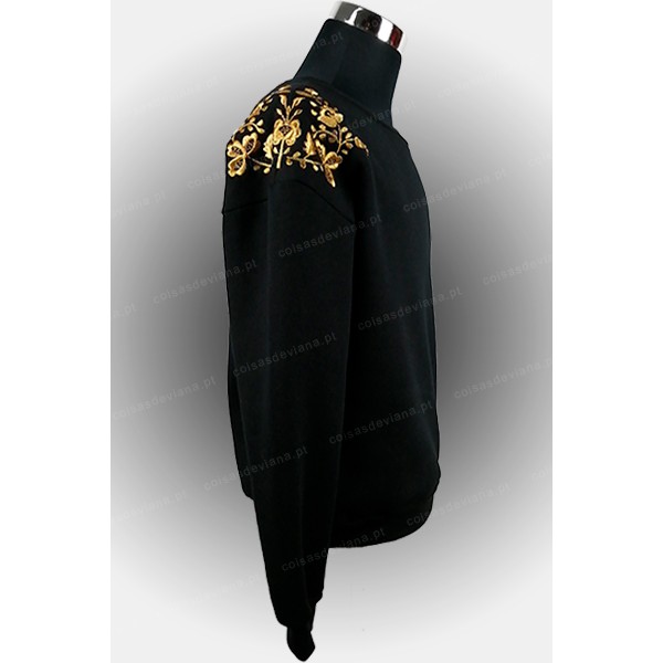 BLACK SWEATSHIRT WITH MACHINE GOLD VIANA EMBROIDERY