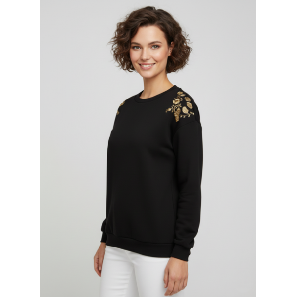 SWEATSHIRT PRETA BORDADO VIANA DOURADO MÁQUINA