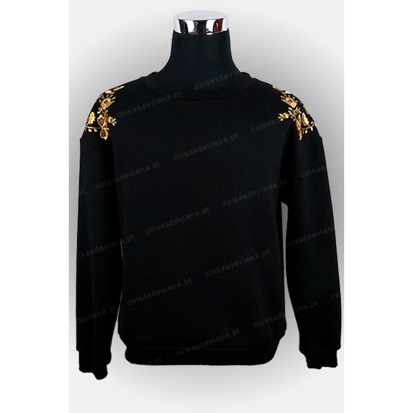 BLACK SWEATSHIRT WITH MACHINE GOLD VIANA EMBROIDERY