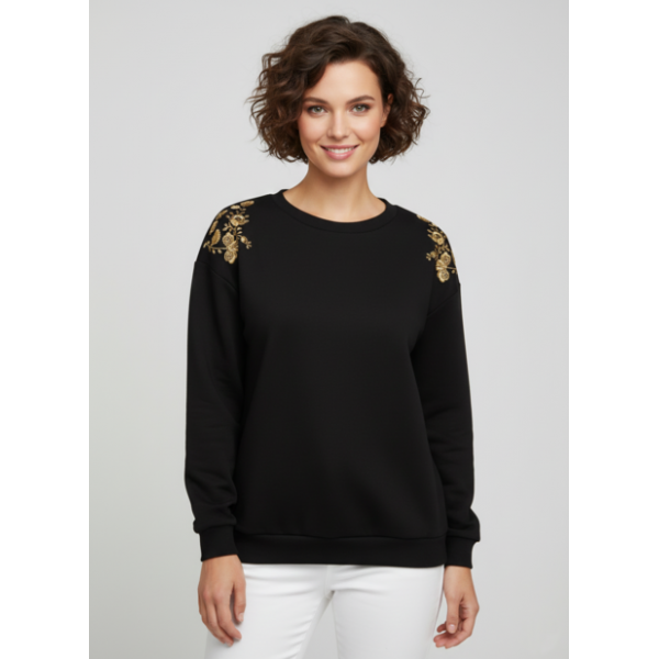 SWEATSHIRT PRETA BORDADO VIANA DOURADO MÁQUINA