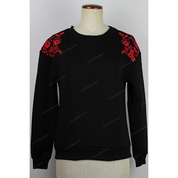 BLACK SWEATSHIRT WITH RED VIANA EMBROIDERY
