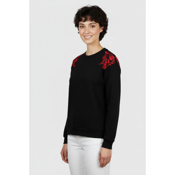 SWEATSHIRT PRETA BORDADO VIANA VERMELHO MÁQUINA